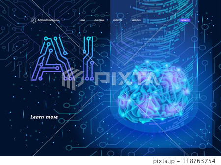Landing page Isometric artificial intelligence business concept. Technological and engineering concept, technology of the future. Brain control center 118763754