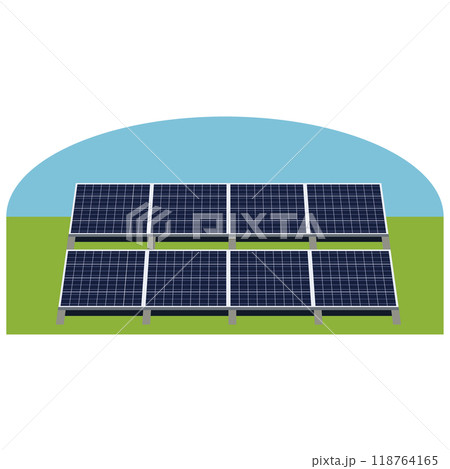 ソーラーパネルを使った太陽光発電システムのイラスト ソーラーパネルを使った太陽光発電システムのイラスト 118764165