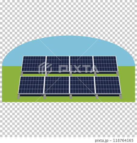 ソーラーパネルを使った太陽光発電システムのイラスト ソーラーパネルを使った太陽光発電システムのイラスト 118764165