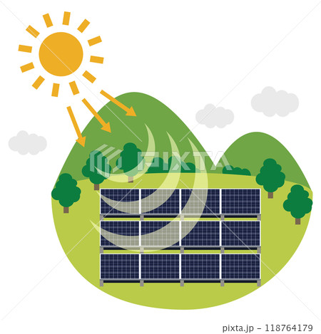 ソーラーパネルを使った太陽光発電システムのイラスト 118764179