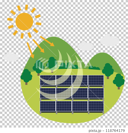 ソーラーパネルを使った太陽光発電システムのイラスト 118764179