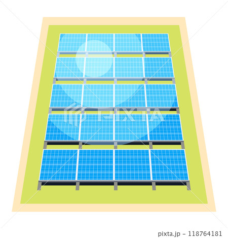 ソーラーパネルを使った太陽光発電システムのイラスト ソーラーパネルを使った太陽光発電システムのイラスト 118764181
