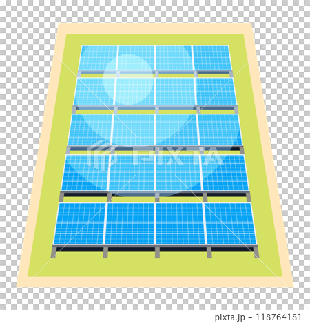 ソーラーパネルを使った太陽光発電システムのイラスト ソーラーパネルを使った太陽光発電システムのイラスト 118764181