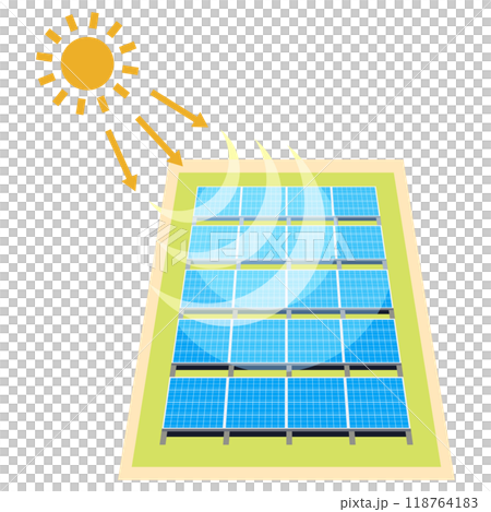使用太陽能板的太陽能發電系統圖示 使用太陽能板的太陽能發電系統圖示 118764183