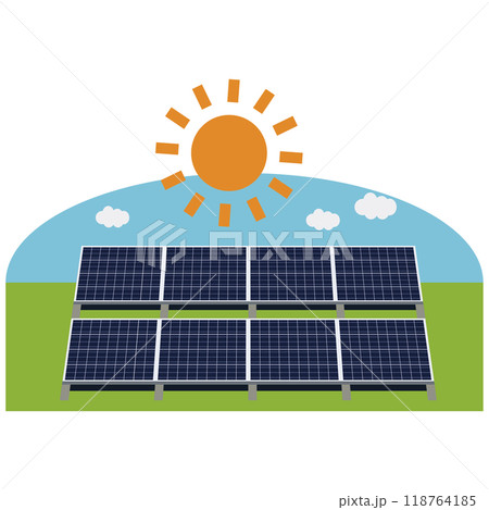 ソーラーパネルを使った太陽光発電システムのイラスト ソーラーパネルを使った太陽光発電システムのイラスト 118764185