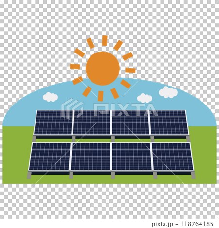 ソーラーパネルを使った太陽光発電システムのイラスト ソーラーパネルを使った太陽光発電システムのイラスト 118764185