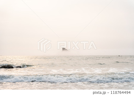 A beautiful view of giant rocks and ocean at Rialto Beach on a cloud day. 118764494