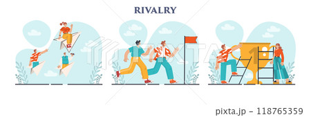 Rivalry concept set. Characters competing with each other. Business contest, employees compete towards success. Flat vector illustration 118765359