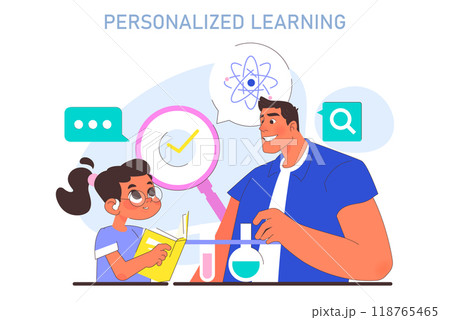 Modern education methodic. Online educational ecosystem, personalized learning with digital technologies. Studying approach for each student's strengths and interests. Flat vector illustration 118765465