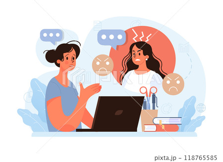 Condemnation. Public censure or judgement. Upset victim being bullyed and shamed by others. Flat vector illustration 118765585