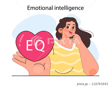 Emotional intelligence. Emotion balance and control skill. EQ development. Female character with deep understanding of emotions and empathy. Flat vector illustration Emotional intelligence. Emotion balance and control skill. EQ development. Female character with deep understanding of emotions and empathy. Flat vector illustration 118765691