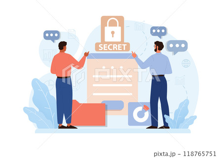 Company credibility. Brand reputation based on customer loyalty and trust. Corporate public relations strategy. Security of data. Flat vector illustration 118765751