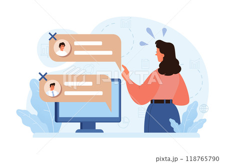 Condemnation. Public censure or judgement. Upset victim being bullyed and shamed by others. Flat vector illustration 118765790