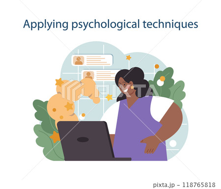 Apply a psychological techniques to conduct difficult negotiation. Business characters with opposite opinions coming up with mutual decision. Making a compromise on a meeting. Flat vector illustration 118765818