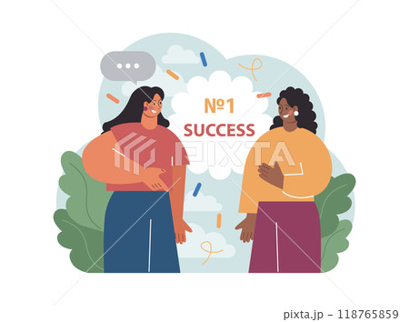 Group of people celebrating an overall victory. Teamwork or friends achievement. Happy characters together, corporate success. Flat vector illustration 118765859