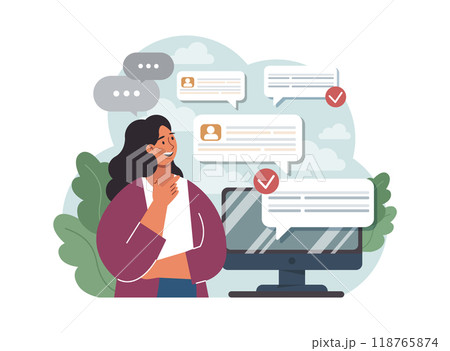 Company credibility. Brand reputation based on customer loyalty and trust. Corporate public relations strategy. Security of data. Flat vector illustration Company credibility. Brand reputation based on customer loyalty and trust. Corporate public relations strategy. Security of data. Flat vector illustration 118765874