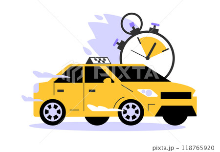Taxi service. Online taxi order in mobile application. Yellow taxi car. Express public city transportation. Flat vector illustration Taxi service. Online taxi order in mobile application. Yellow taxi car. Express public city transportation. Flat vector illustration 118765920