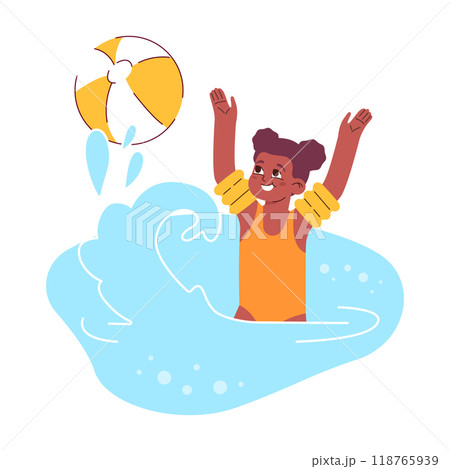 Swimming set. Diverse characters swimming in the sea. Summer holidays on the beach. People in a swimsuits having fun by the water. Flat vector illustration Swimming set. Diverse characters swimming in the sea. Summer holidays on the beach. People in a swimsuits having fun by the water. Flat vector illustration 118765939