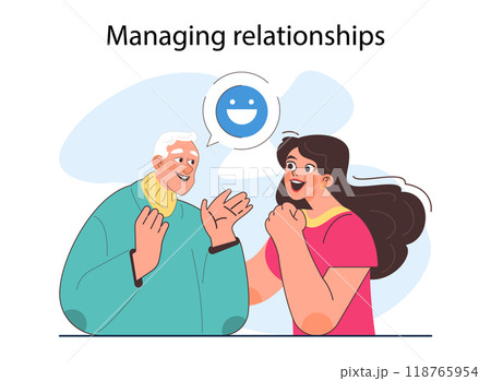 Emotional intelligence. Positive aspects of emotional intelligence, EQ development. Characters with deep understanding of emotions and good relationships. Flat vector illustration Emotional intelligence. Positive aspects of emotional intelligence, EQ development. Characters with deep understanding of emotions and good relationships. Flat vector illustration 118765954