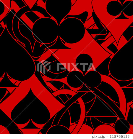 abstract seamless black and red pattern of different card suits, texture, design abstract seamless black and red pattern of different card suits, texture, design 118766135