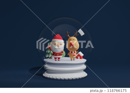 snow globe 3D graphics decorated with Santa Claus and Rudolph snow globe 3D graphics decorated with Santa Claus and Rudolph 118766175