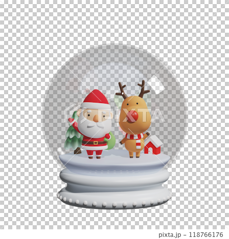 snow globe 3D graphics decorated with Santa Claus and Rudolph 118766176