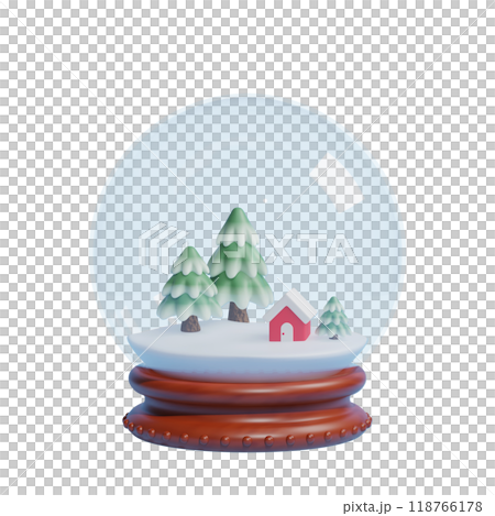 snow globe 3D graphics decorated with houses and trees 118766178