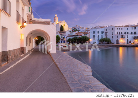 Dawn at Cadaques Waterfront with Church of Santa Maria, Catalonia, Spain 118766225
