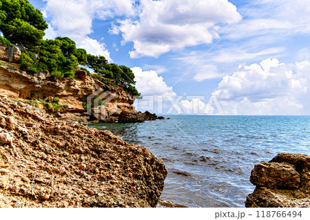Views of the beautiful cove in the town of Miami Playa, Tarragona, Catalonia, Spain	 118766494