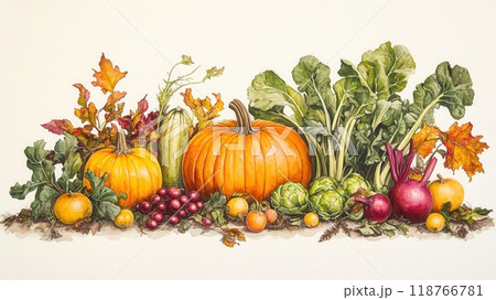 Detailed botanical drawing of vegetable harvest 118766781