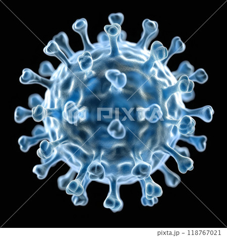 Scientific illustration of a virus structure with detailed features Scientific illustration of a virus structure with detailed features 118767021