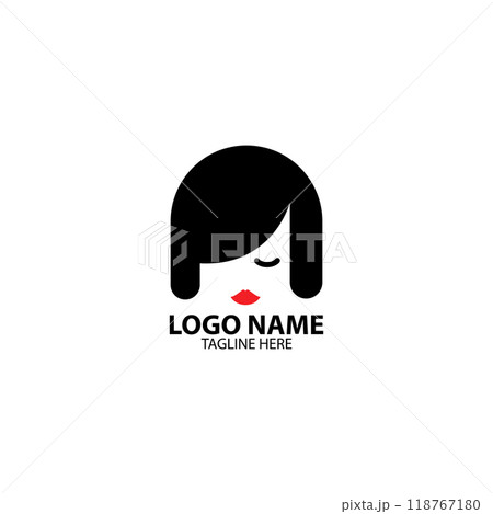hairy woman face logo design vectorのイラスト素材 [118767180] - PIXTA