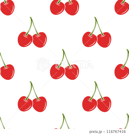 Vector Seamless Pattern with Adorable Cherry on White Background. Cute Cherries for Valentine s Day, Love, Romance Concept 118767416