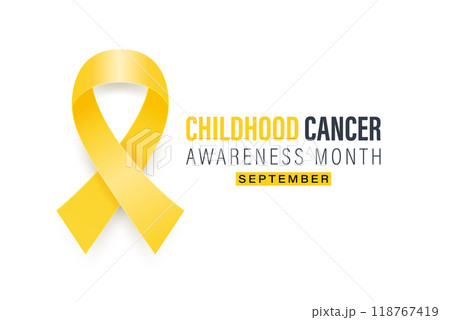 Childhood Cancer Awareness Month Banner, September. Card or Placard with Realistic 3D Vector Gold Yellow Ribbon on White Background. Childhood Cancer Awareness Symbol. World Childhood Cancer Day 118767419