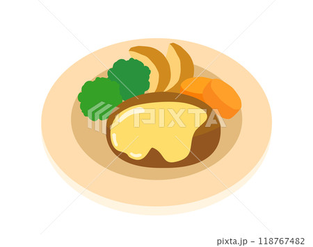 チーズハンバーグと野菜の付け合わせのイラスト 118767482