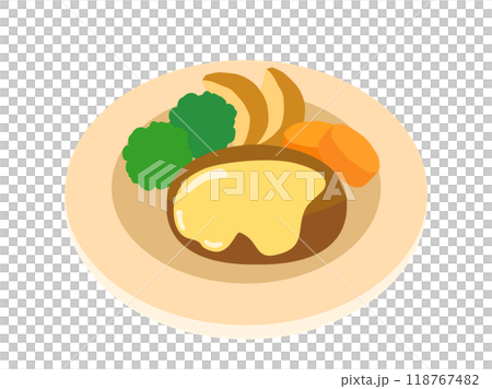 チーズハンバーグと野菜の付け合わせのイラスト 118767482