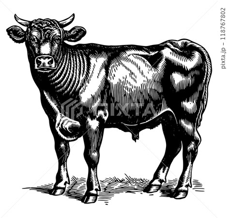 肉牛の銅版画のベクターイラスト。 118767802