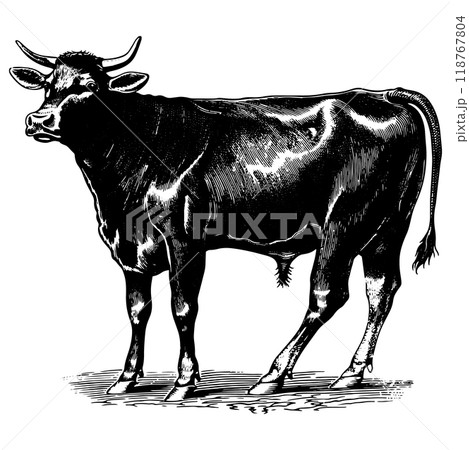 肉牛の銅版画のベクターイラスト。 118767804