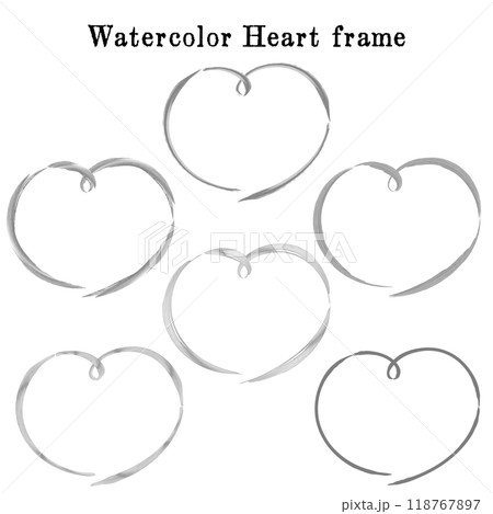 おしゃれな手描きハート型の水彩フレームセット おしゃれな手描きハート型の水彩フレームセット 118767897