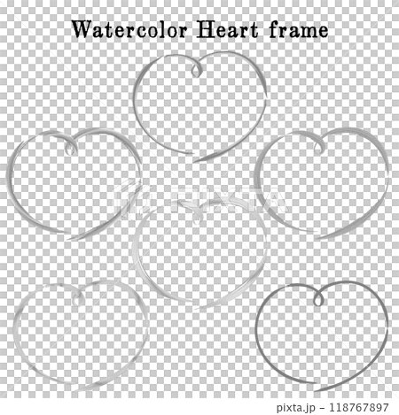 おしゃれな手描きハート型の水彩フレームセット おしゃれな手描きハート型の水彩フレームセット 118767897