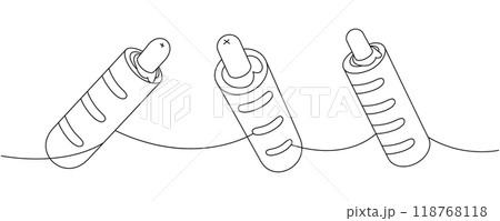 French hot dog set one line continuous drawing. American street fast food. Vector linear illustration. 118768118