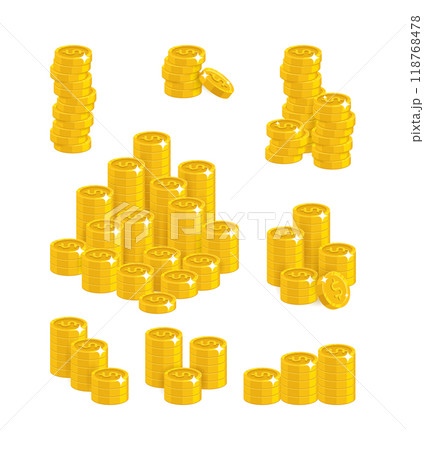 Dollar coin heaps. Exceeding income goals, calculating high income and a large capital base. Business finance and economy concept. Cartoon vector illustration isolated on white background 118768478