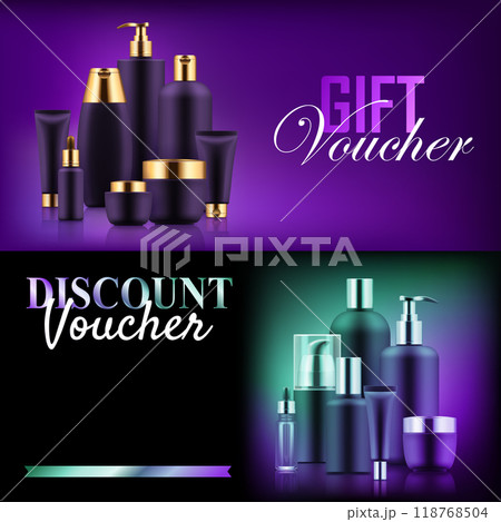 Premium beauty discount gift. Professional care concept. Offers and deals on makeup, perfume, skin care products. Realistic template vector illustration Premium beauty discount gift. Professional care concept. Offers and deals on makeup, perfume, skin care products. Realistic template vector illustration 118768504