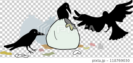一隻烏鴉毀垃圾的插圖 118769030