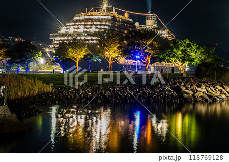 長崎港客船入港（Adora Magic City）水辺の森公園からの夜景【長崎市】 118769128