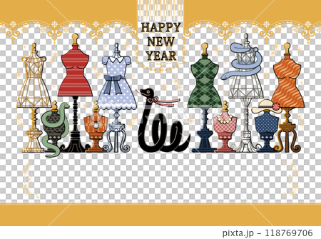巳年イラスト年賀状デザイン「トルソーアクセサリースタンドマネキン」HAPPY NEW YEAR 118769706