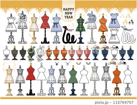 巳年イラスト年賀状デザイン素材「トルソーアクセサリースタンドマネキン」HAPPY NEW YEAR 巳年イラスト年賀状デザイン素材「トルソーアクセサリースタンドマネキン」HAPPY NEW YEAR 118769707