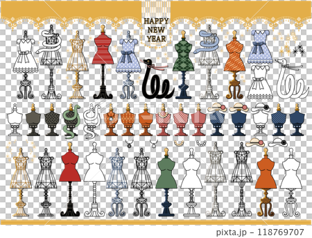 蛇年插畫新年賀卡設計素材「軀幹配件架人體模型」HAPPY NEW YEAR 118769707