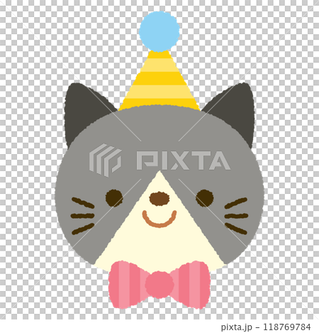 可愛的貓臉，戴著派對帽和領結 118769784