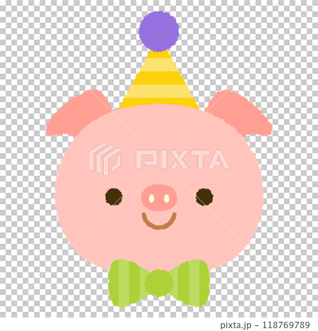 可愛的豬臉，戴著派對帽和領結 118769789